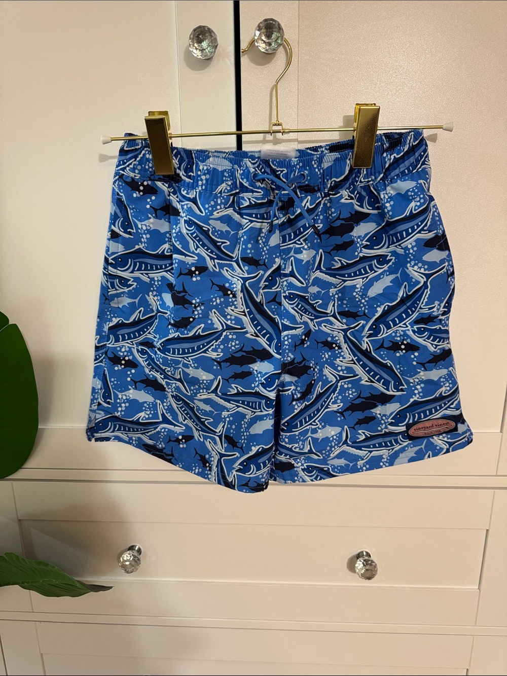 Vineyard Vines Boys Blue Shark Print Swim Trunks